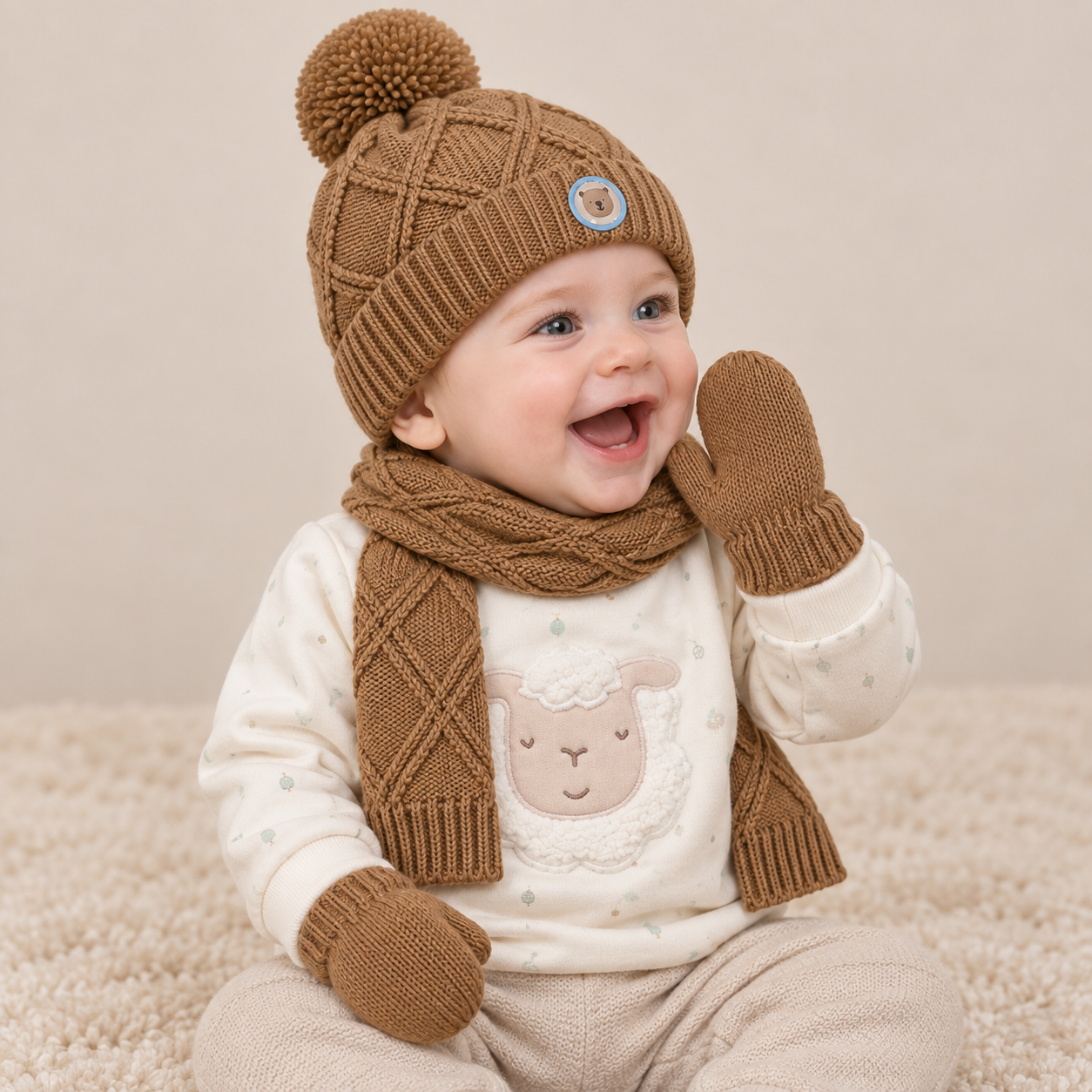 Baby Boys Brown Accessories Set Pack Of Four Regular Fit