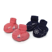 Baby Unisex Pink and Navy Blue Nautical Printed Booties Pack of 2 Casual Footwear
