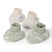 Baby Unisex Tractor Print And Vegetable Print Booties Pack Of 2, White And Mint Green