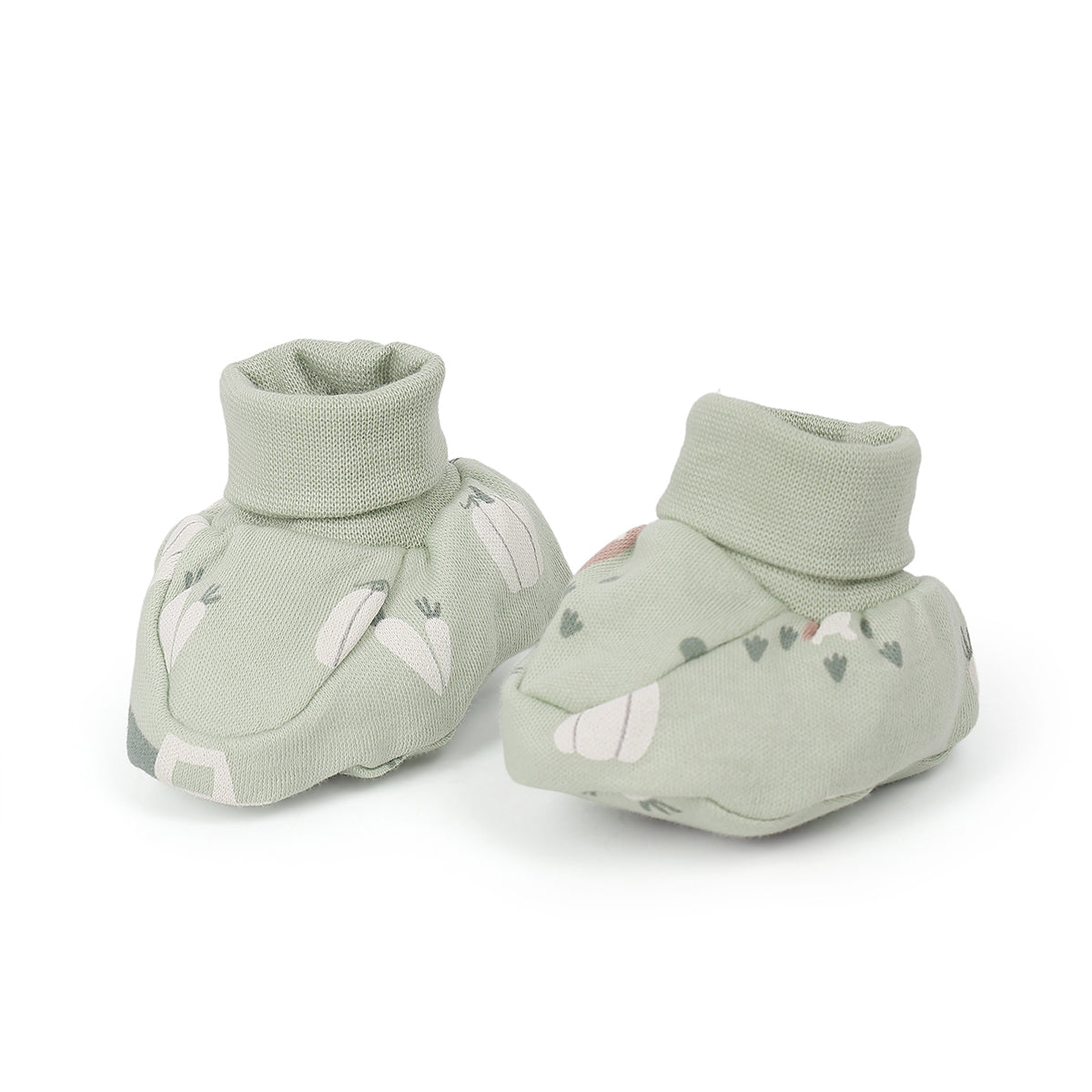 Baby Unisex Tractor Print And Vegetable Print Booties Pack Of 2, White And Mint Green