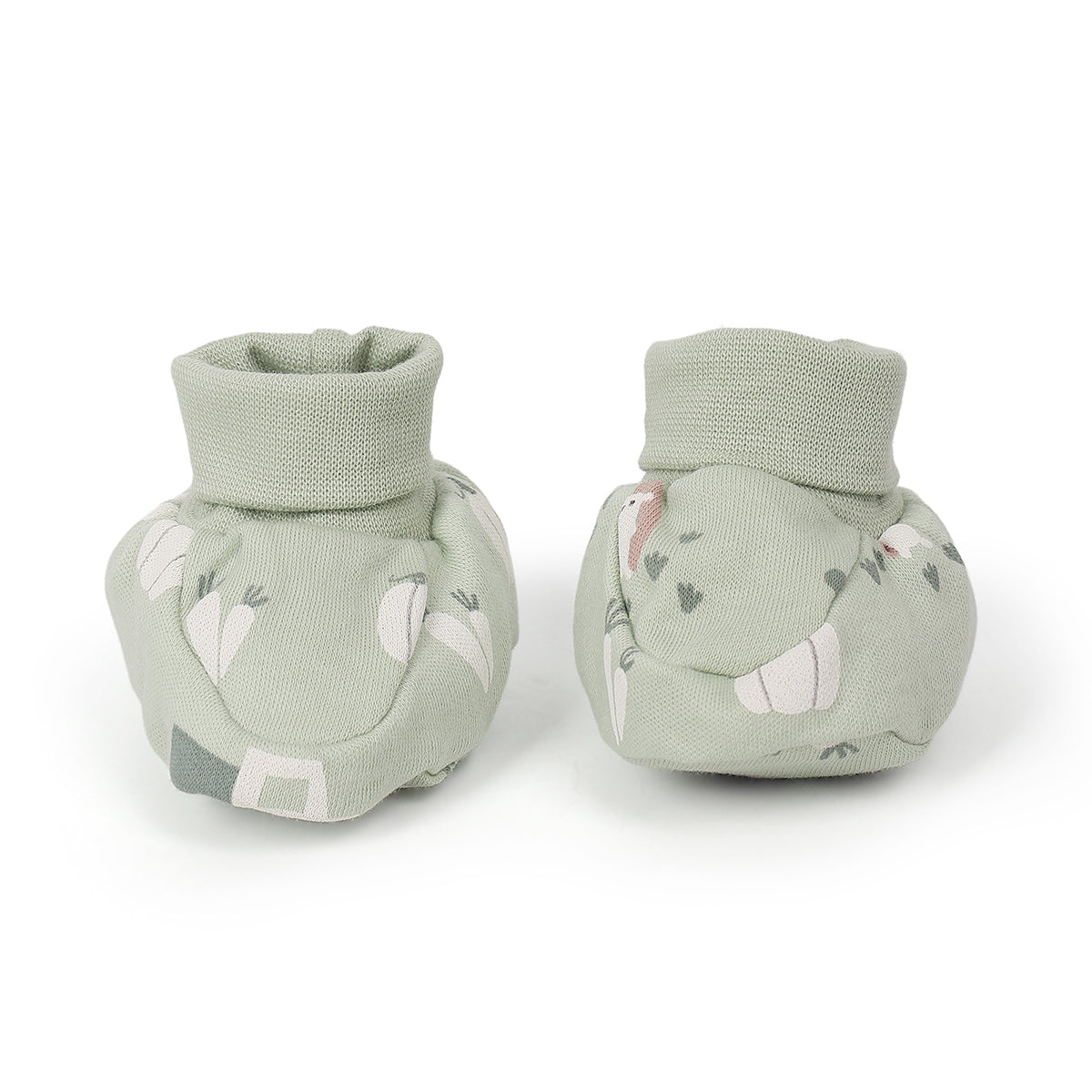 Baby Unisex Tractor Print And Vegetable Print Booties Pack Of 2, White And Mint Green