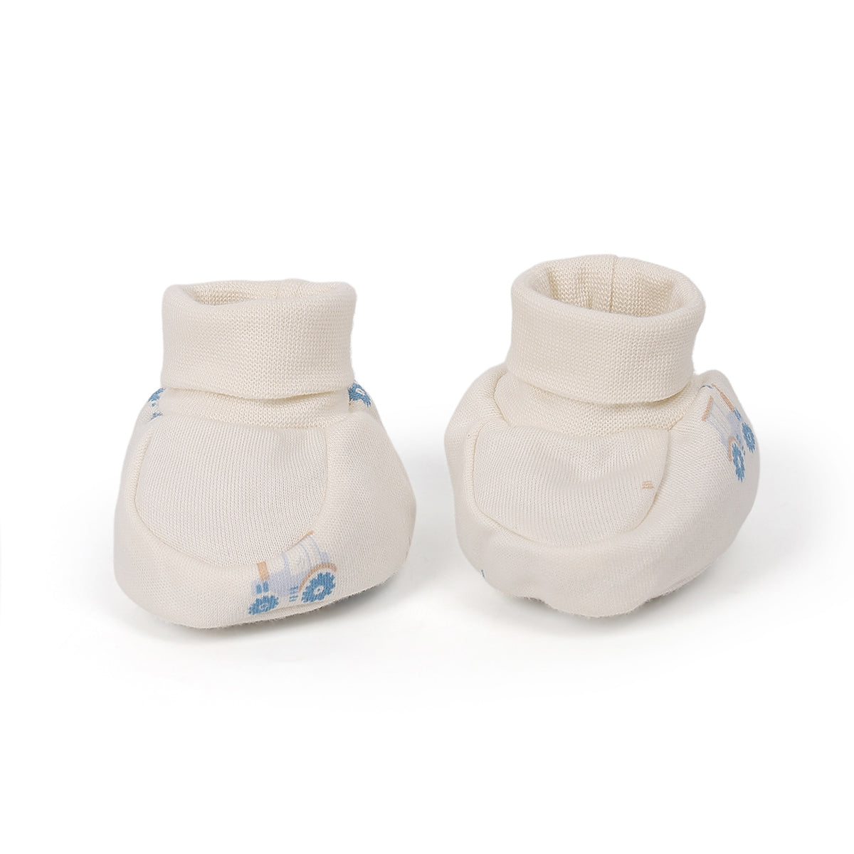 Baby Unisex Tractor Print And Vegetable Print Booties Pack Of 2, White And Mint Green