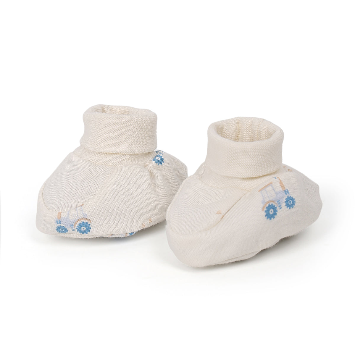 Baby Unisex Tractor Print And Vegetable Print Booties Pack Of 2, White And Mint Green