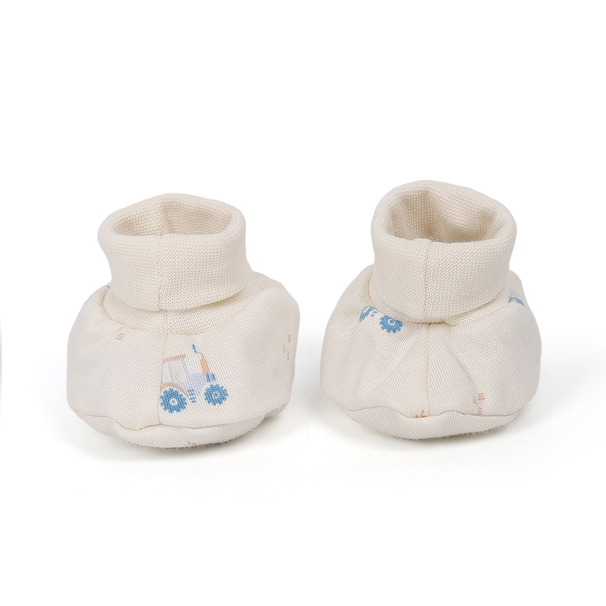 Baby Unisex Tractor Print And Vegetable Print Booties Pack Of 2, White And Mint Green