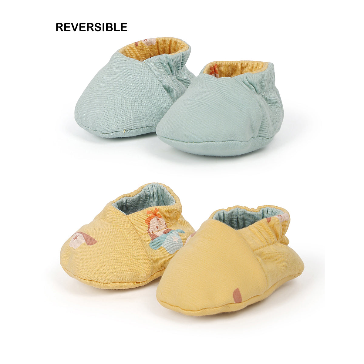 Baby Unisex Reversible Printed Booties Yellow And Mint Green