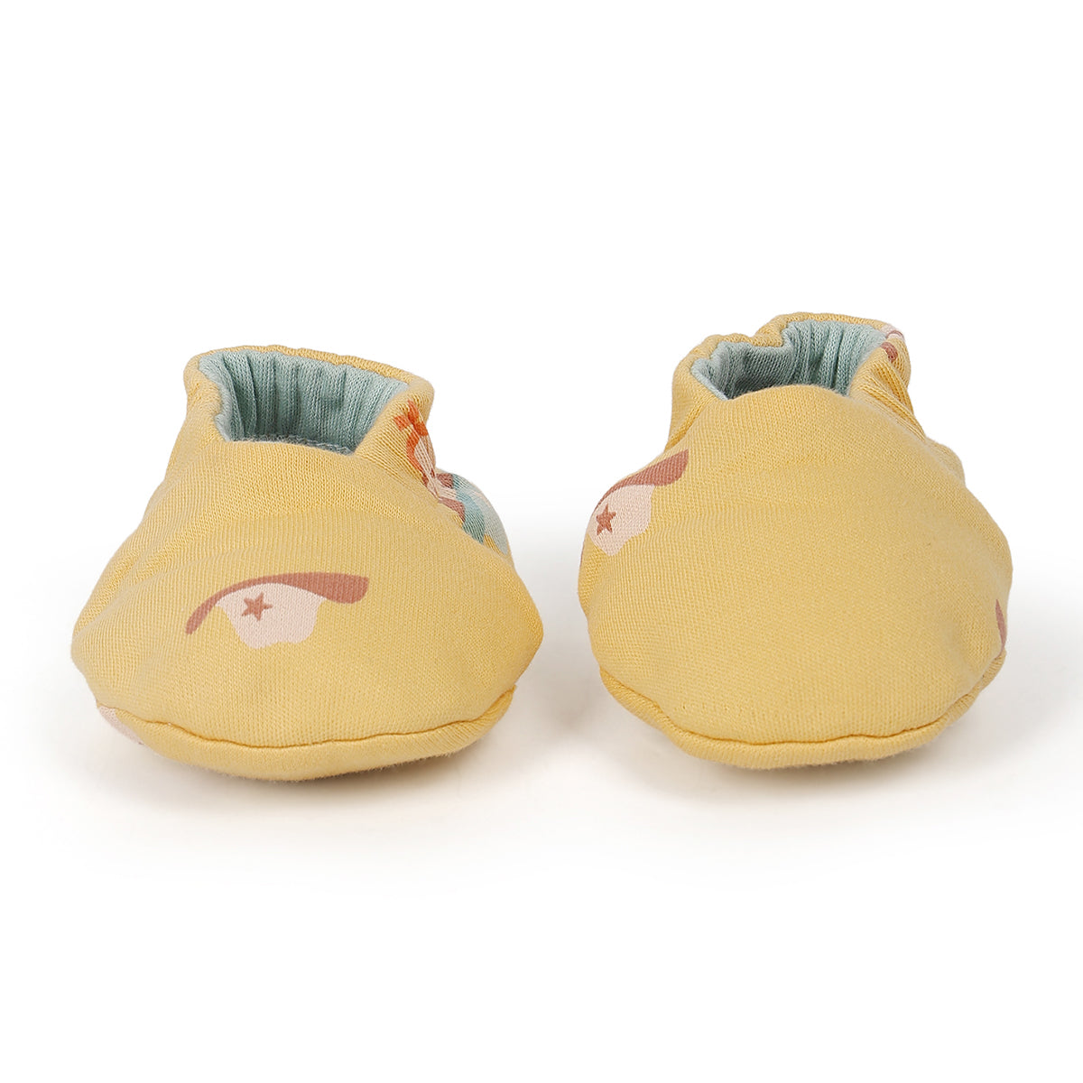 Baby Unisex Reversible Printed Booties Yellow And Mint Green