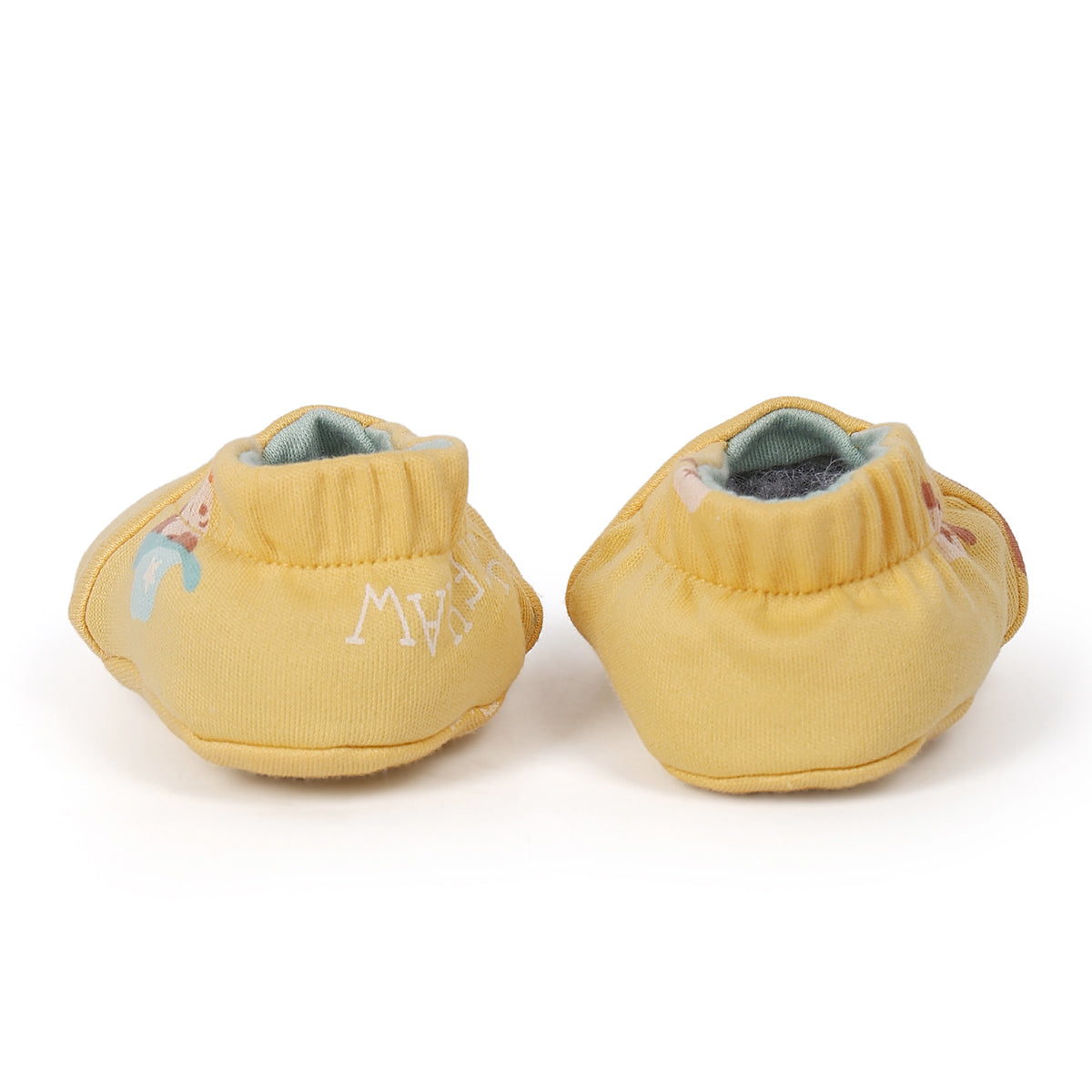 Baby Unisex Reversible Printed Booties Yellow And Mint Green