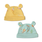 Baby Boys Printed Cap With Ear Detail Pack Of 2, Yellow And Green