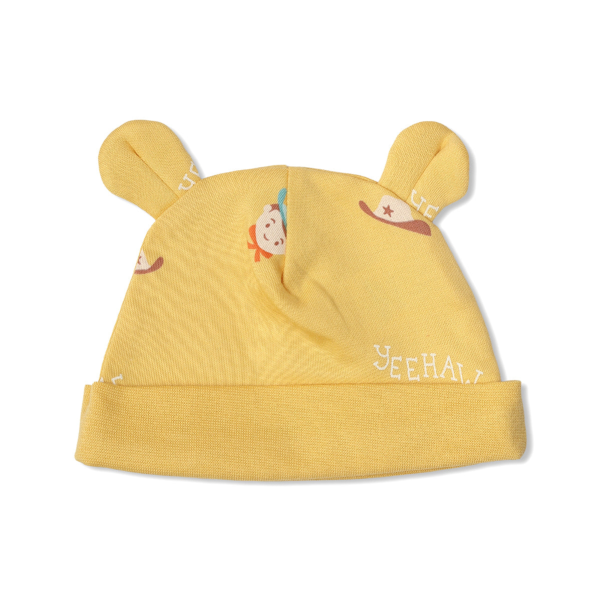 Baby Boys Printed Cap With Ear Detail Pack Of 2, Yellow And Green