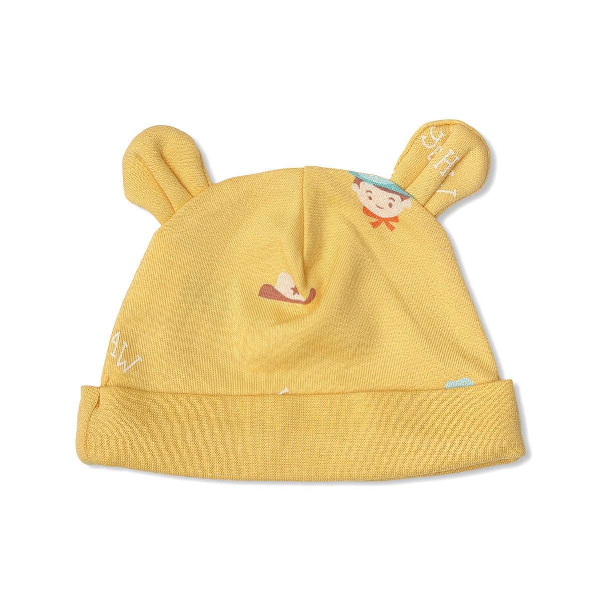 Baby Boys Printed Cap With Ear Detail Pack Of 2, Yellow And Green