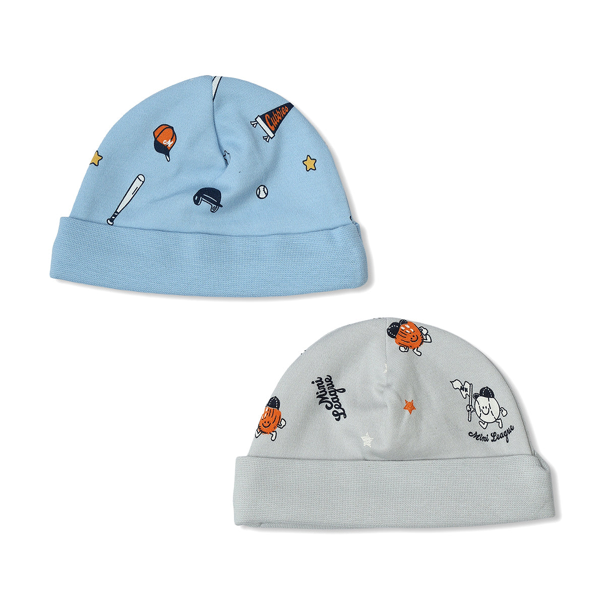 Baby Boys Printed Cap Pack Of 2, Blue And Grey