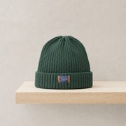 Baby Boys Dark Green Knitted Ribbed Cap With Fold-Over Cuff Regular Fit Casual Wear
