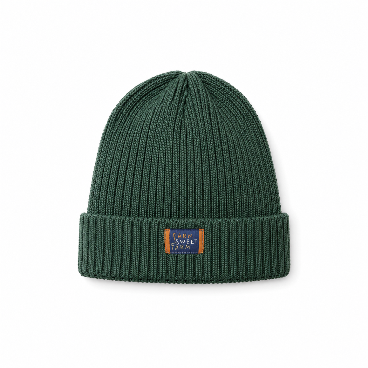 Baby Boys Dark Green Knitted Ribbed Cap With Fold-Over Cuff Regular Fit Casual Wear