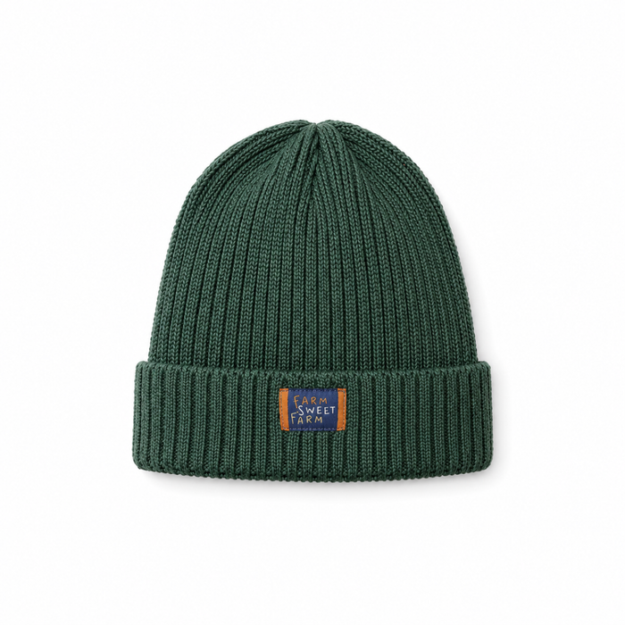 Baby Boys Dark Green Knitted Ribbed Cap With Fold-Over Cuff Regular Fit Casual Wear