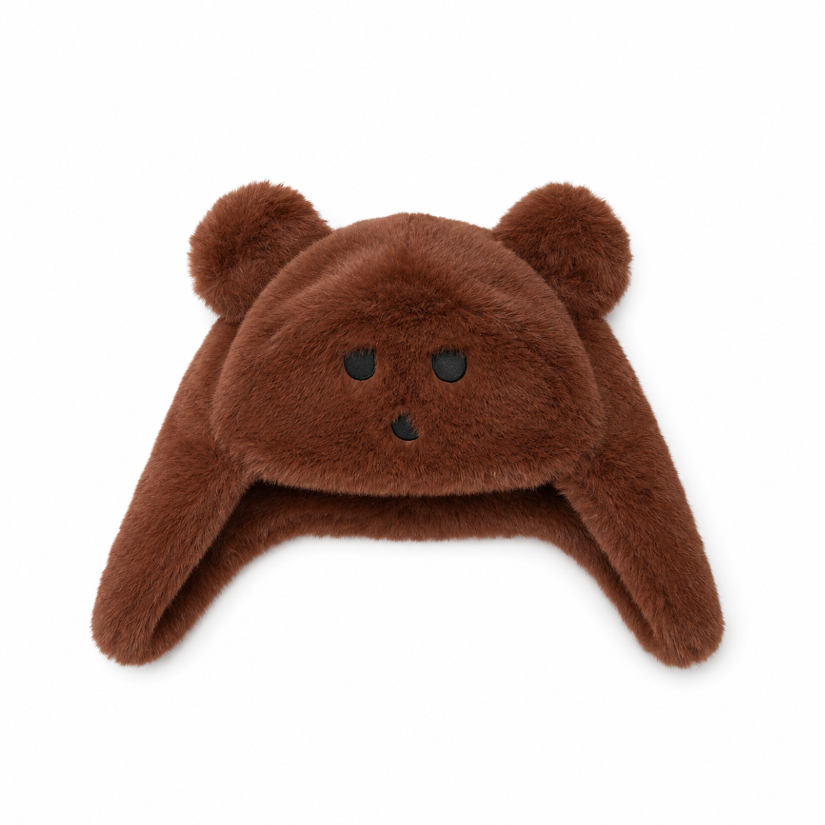 Baby Unisex Brown Plush Bear Face Cap With Ear Flaps Regular Fit Casual Wear