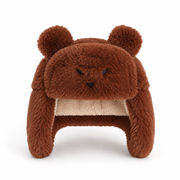 Baby Unisex Brown Polyester Bear Ear Flap Hat Soft Plush Winter Wear