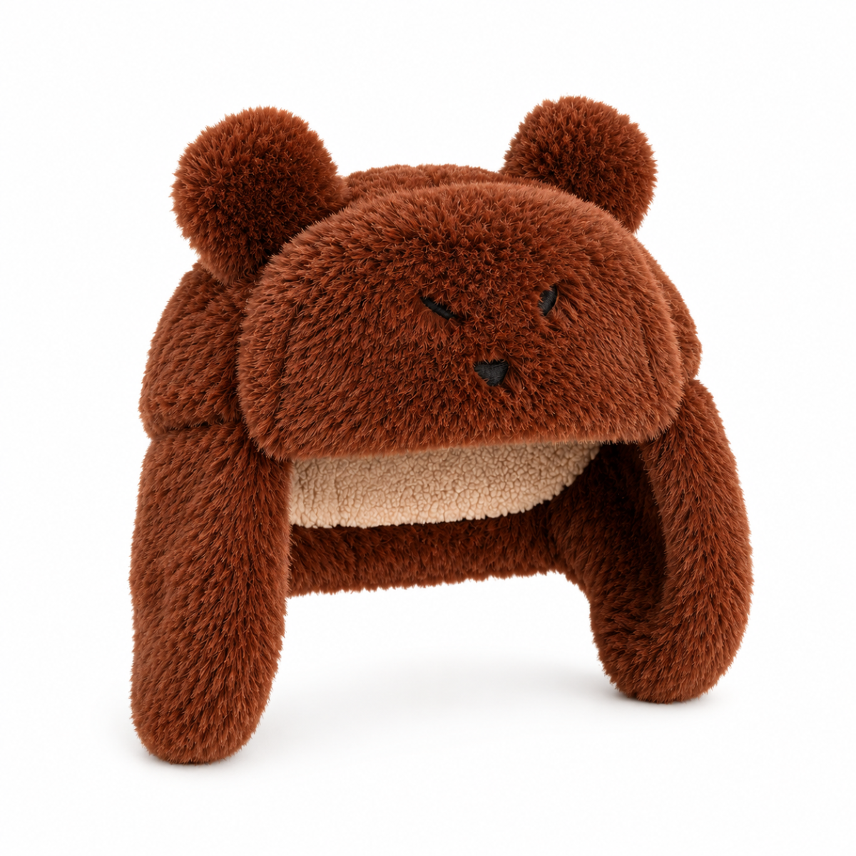 Baby Unisex Brown Polyester Bear Ear Flap Hat Soft Plush Winter Wear
