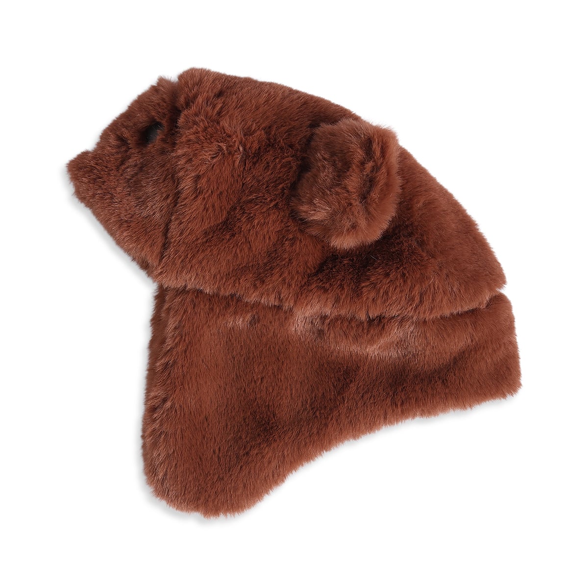 Baby Unisex Brown Polyester Bear Ear Flap Hat Soft Plush Winter Wear