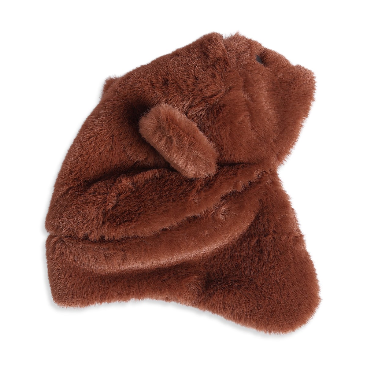 Baby Unisex Brown Polyester Bear Ear Flap Hat Soft Plush Winter Wear