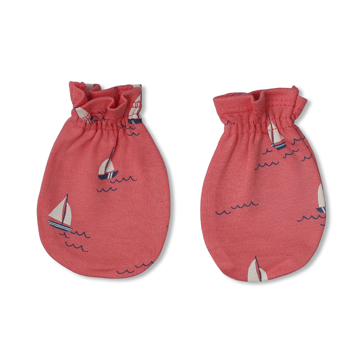 Baby Unisex Sailboat Print And Nautical Print Mittens Pack Of 2, Pink And Navy Blue