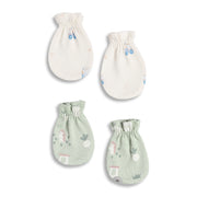 Baby Unisex Tractor Print And Farm Print Mittens Pack Of 2, Off White And Light Green