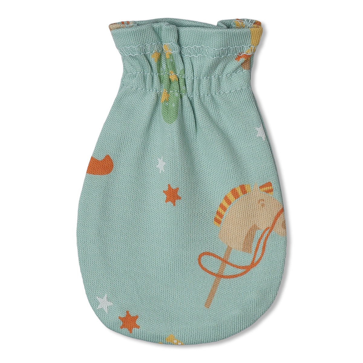 Baby Unisex Cowboy Print And Horse Print Mittens Pack Of 2, Yellow And Mint Green