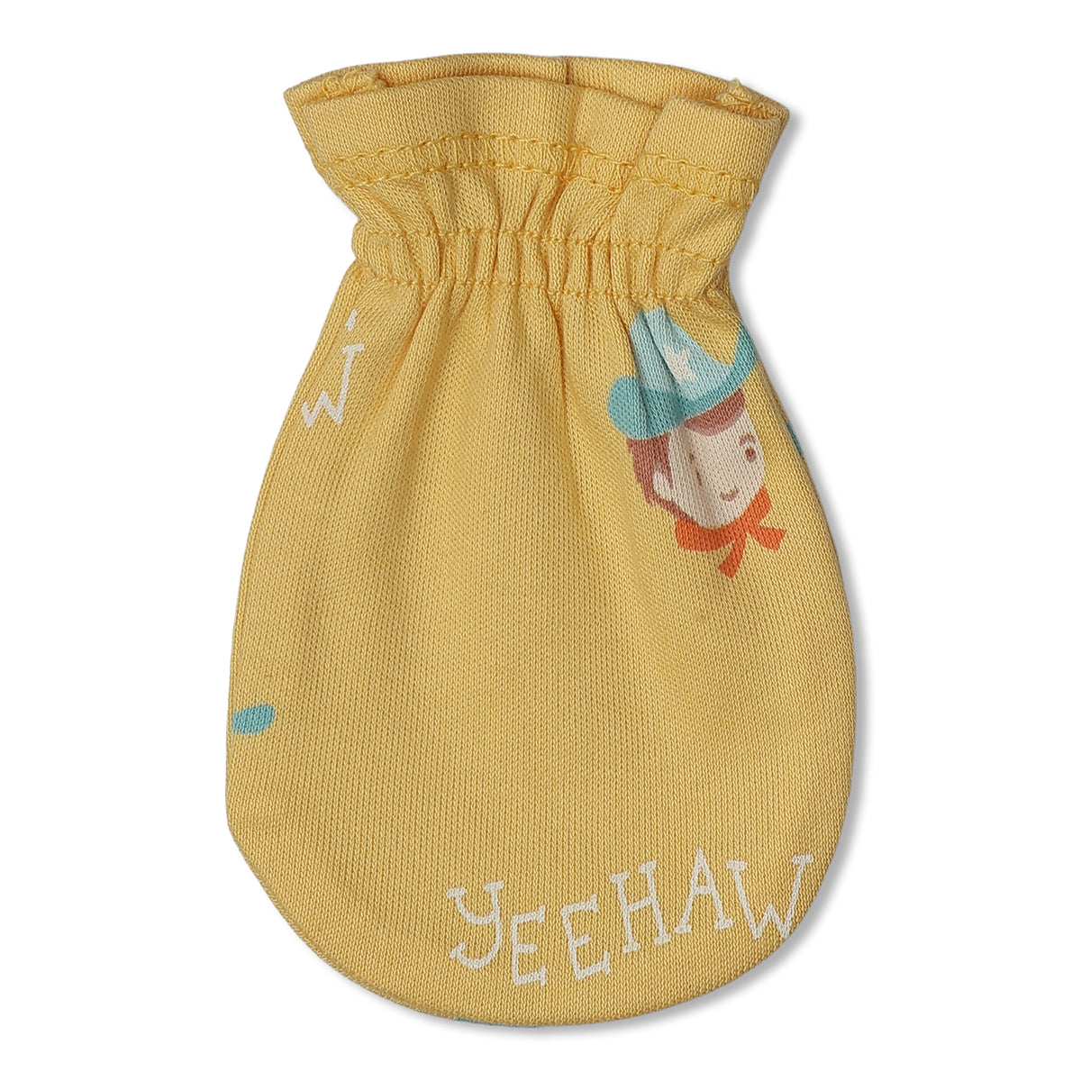 Baby Unisex Cowboy Print And Horse Print Mittens Pack Of 2, Yellow And Mint Green