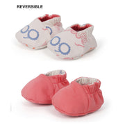 Baby Girls Printed And Solid Reversible Booties Pack Of 1, Peach And White