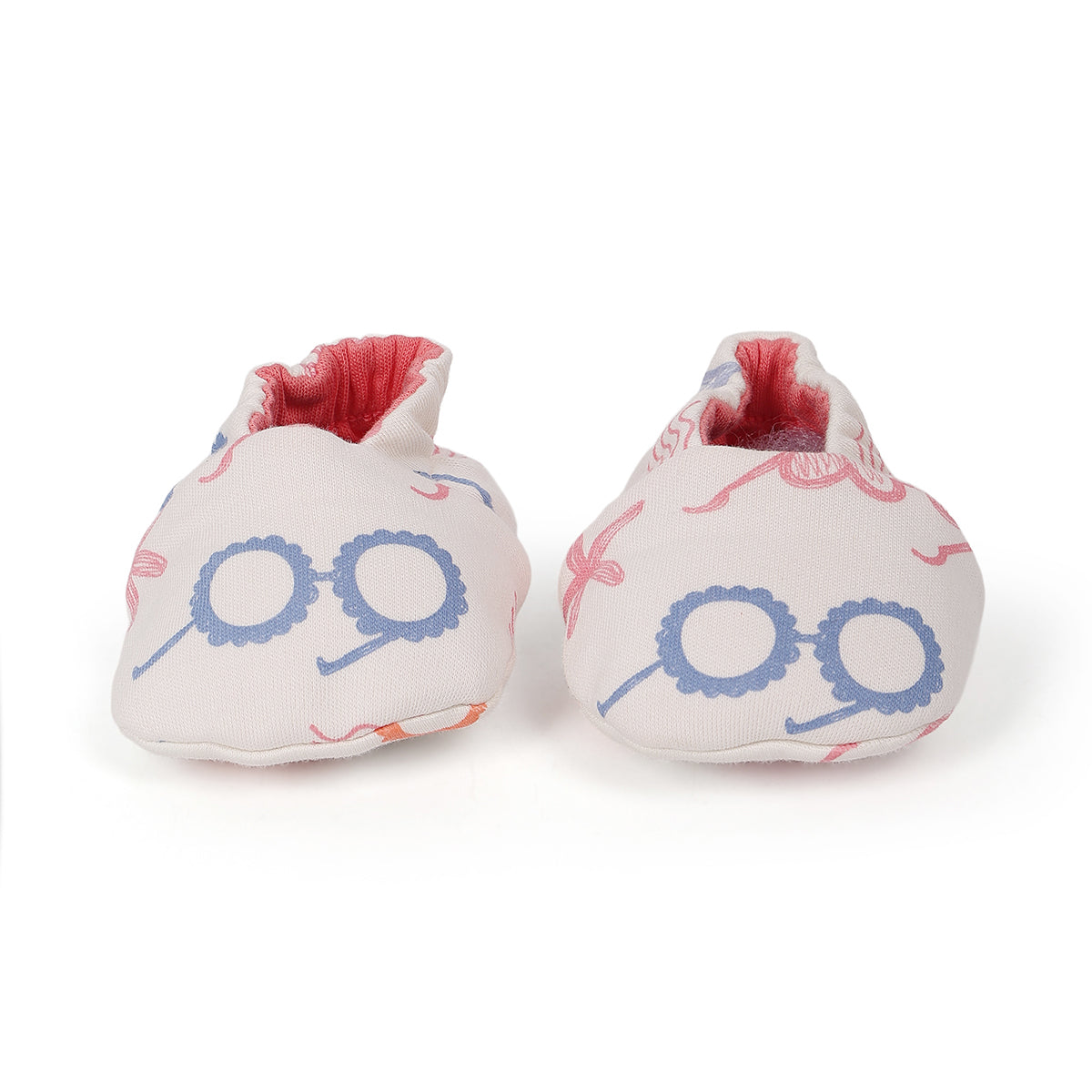 Baby Girls Printed And Solid Reversible Booties Pack Of 1, Peach And White