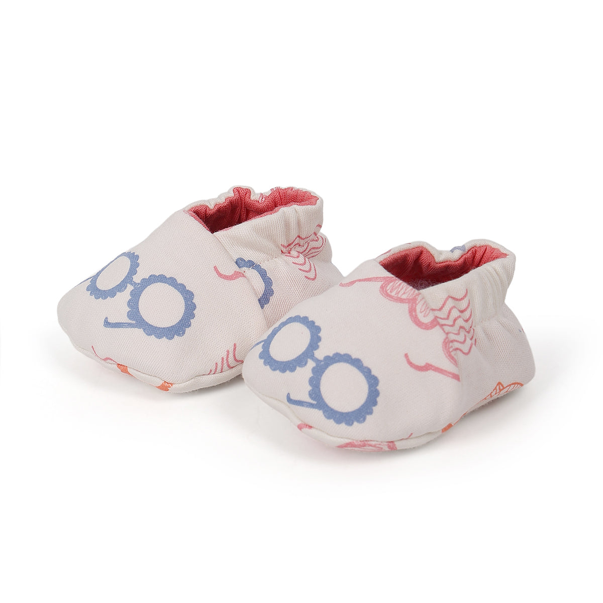 Baby Girls Printed And Solid Reversible Booties Pack Of 1, Peach And White