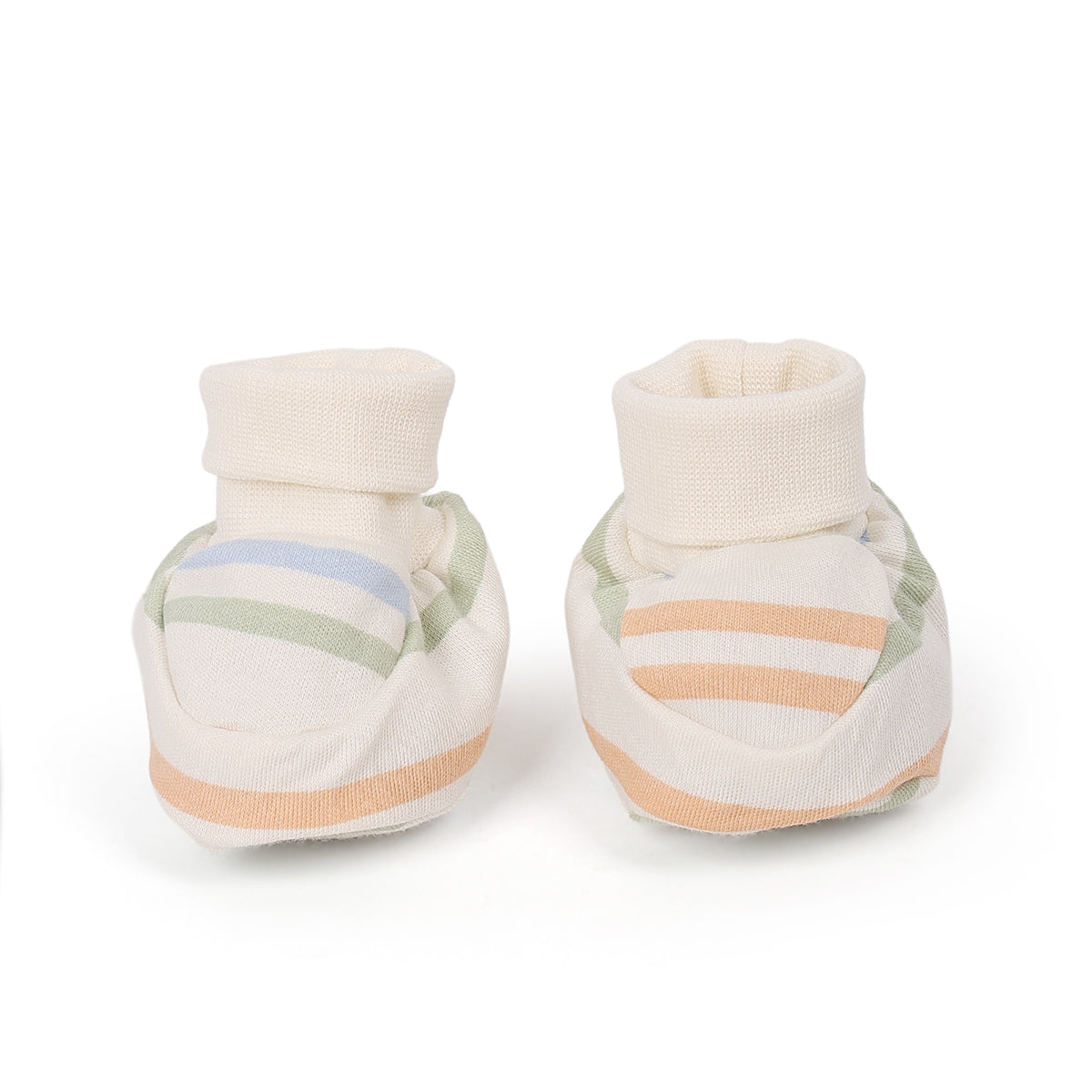 Baby Unisex Striped And Bunny Motif Booties Pack Of 2, Cream And Green