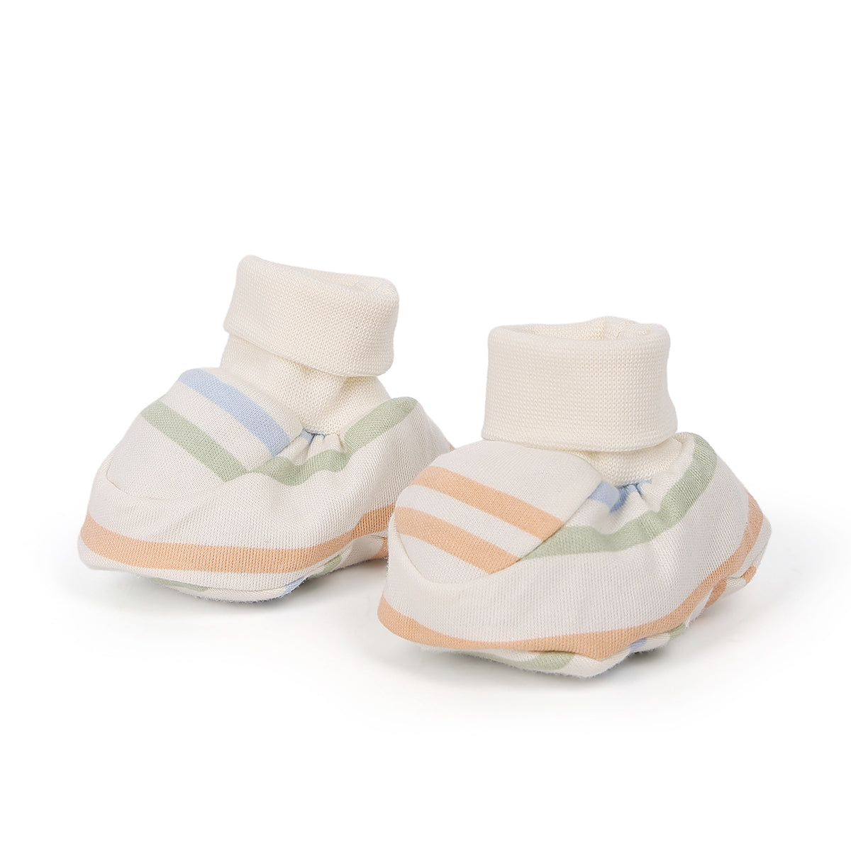 Baby Unisex Striped And Bunny Motif Booties Pack Of 2, Cream And Green