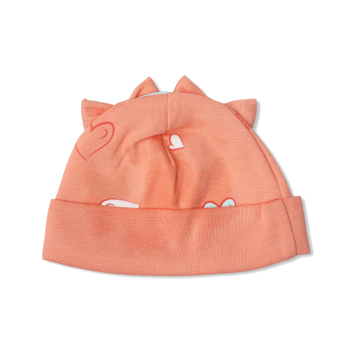 Baby Girls Heart And Bow Print Cap Pack Of 2, Peach And Beige