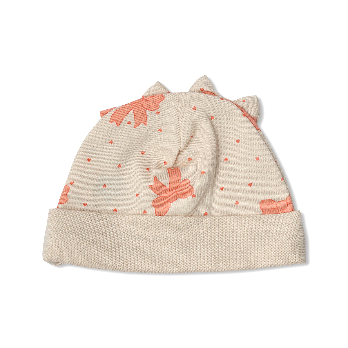Baby Girls Heart And Bow Print Cap Pack Of 2, Peach And Beige