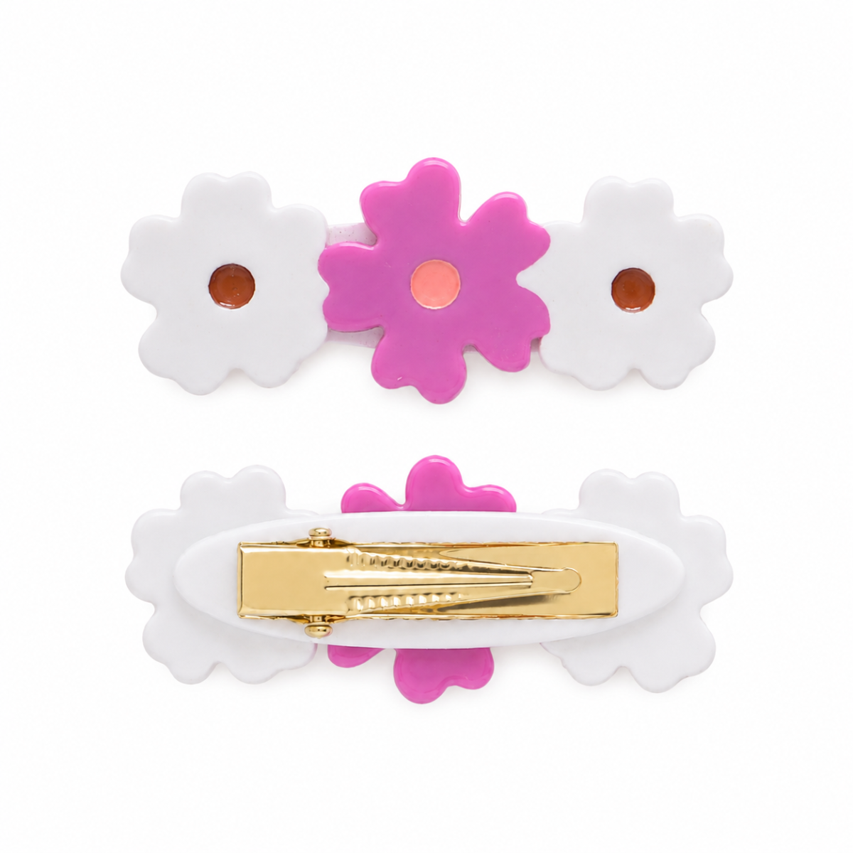 Baby Girls Pink And White Floral Hair Clips 1 Pair Casual Wear
