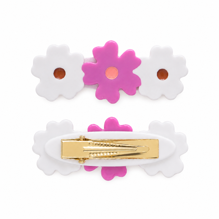 Baby Girls Pink And White Floral Hair Clips 1 Pair Casual Wear