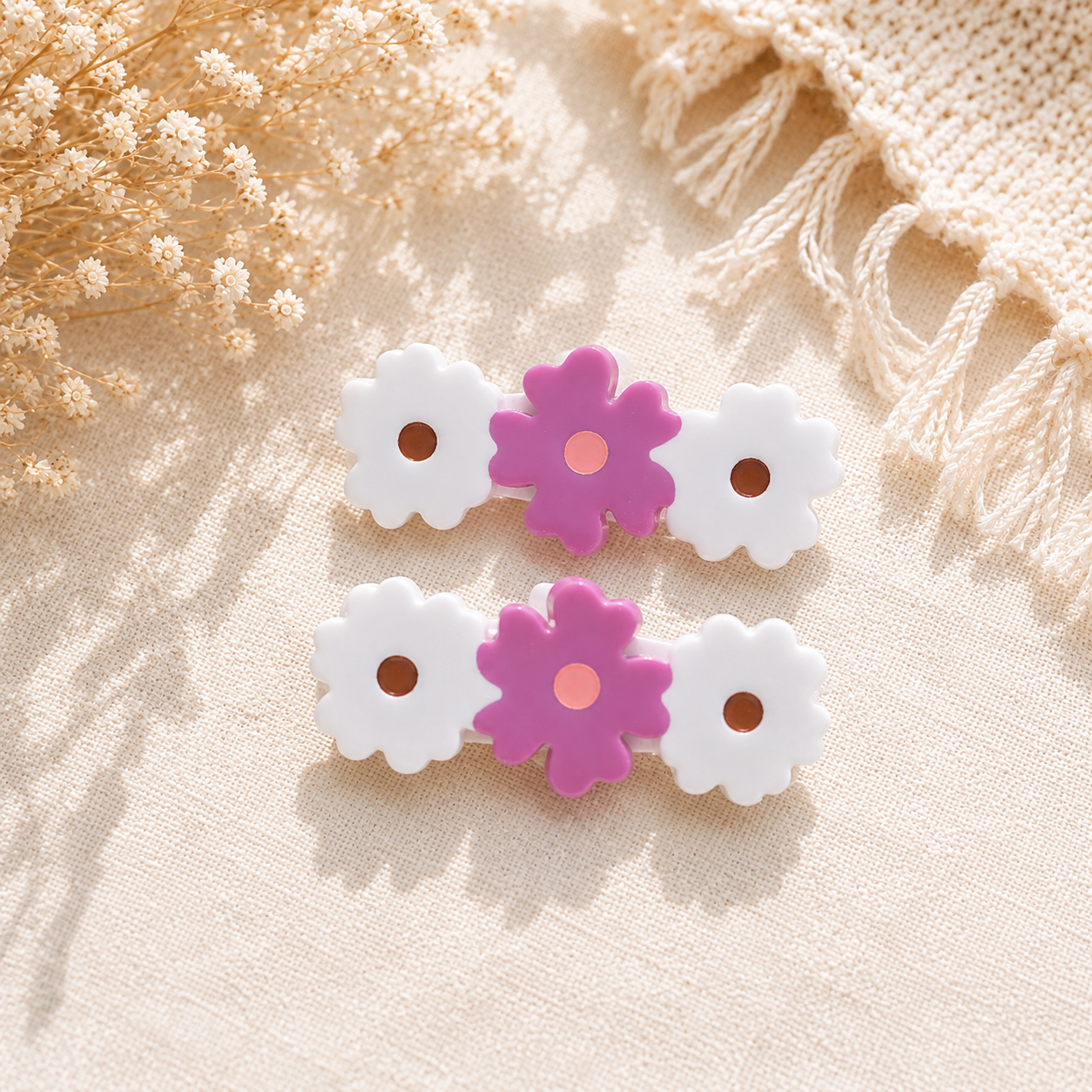 Baby Girls Pink And White Floral Hair Clips 1 Pair Casual Wear