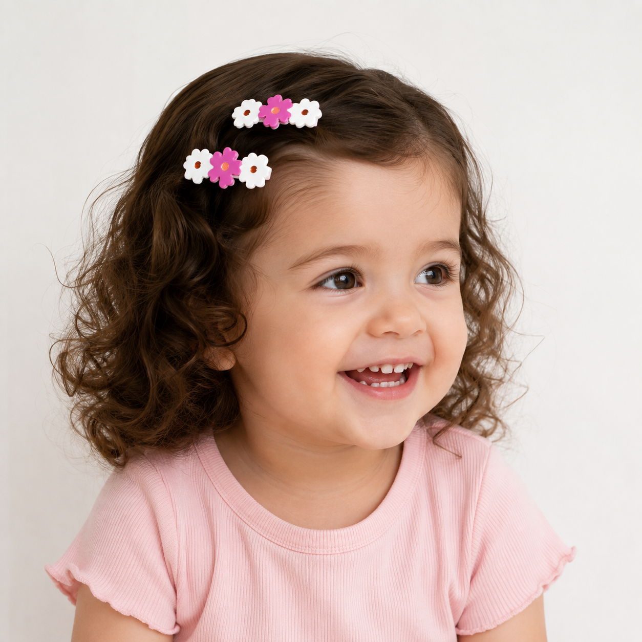 Baby Girls Pink And White Floral Hair Clips 1 Pair Casual Wear
