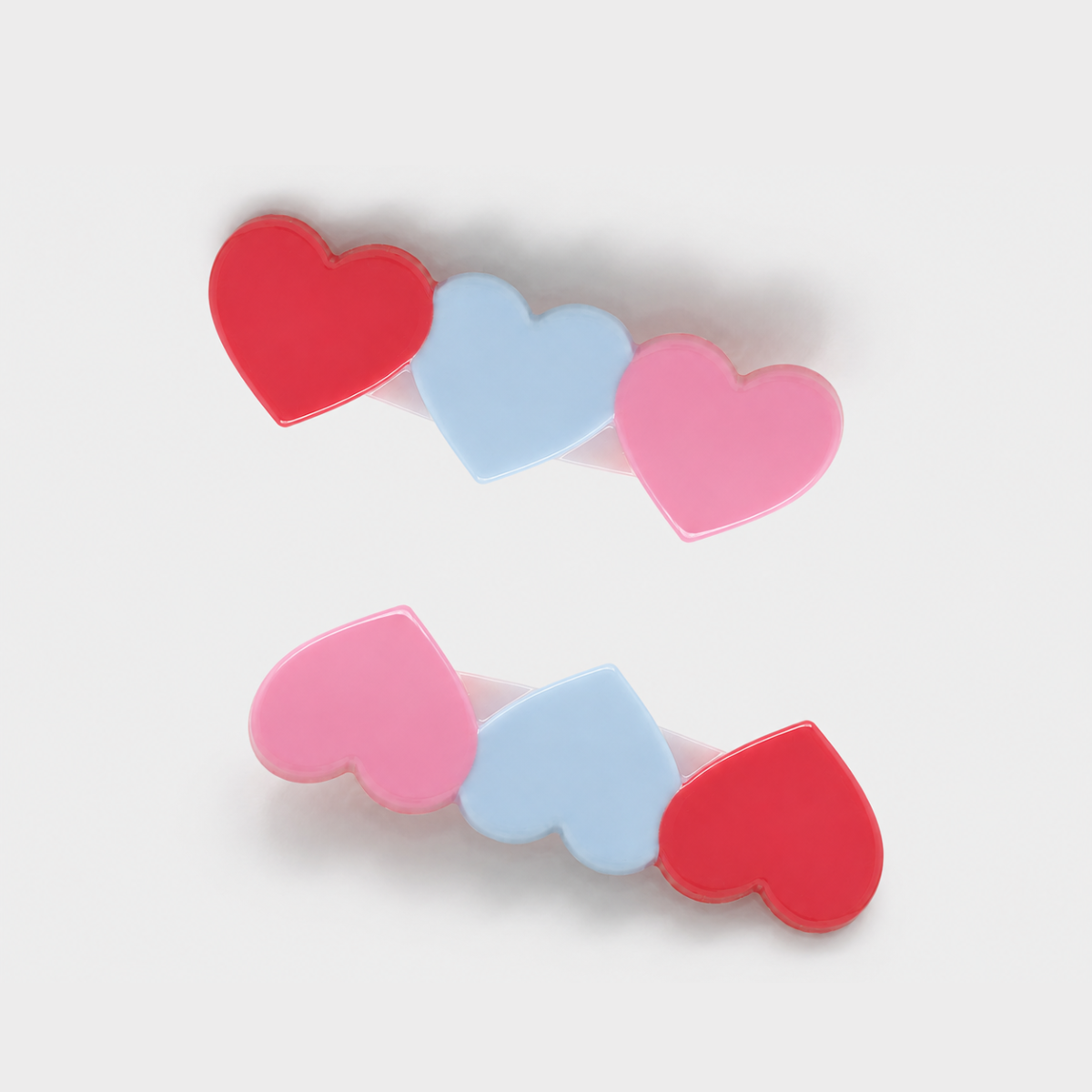 Baby Girls Red Blue And Pink Heart Hair Clips 1 Pair Casual Wear
