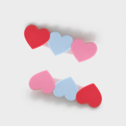 Baby Girls Red Blue And Pink Heart Hair Clips 1 Pair Casual Wear