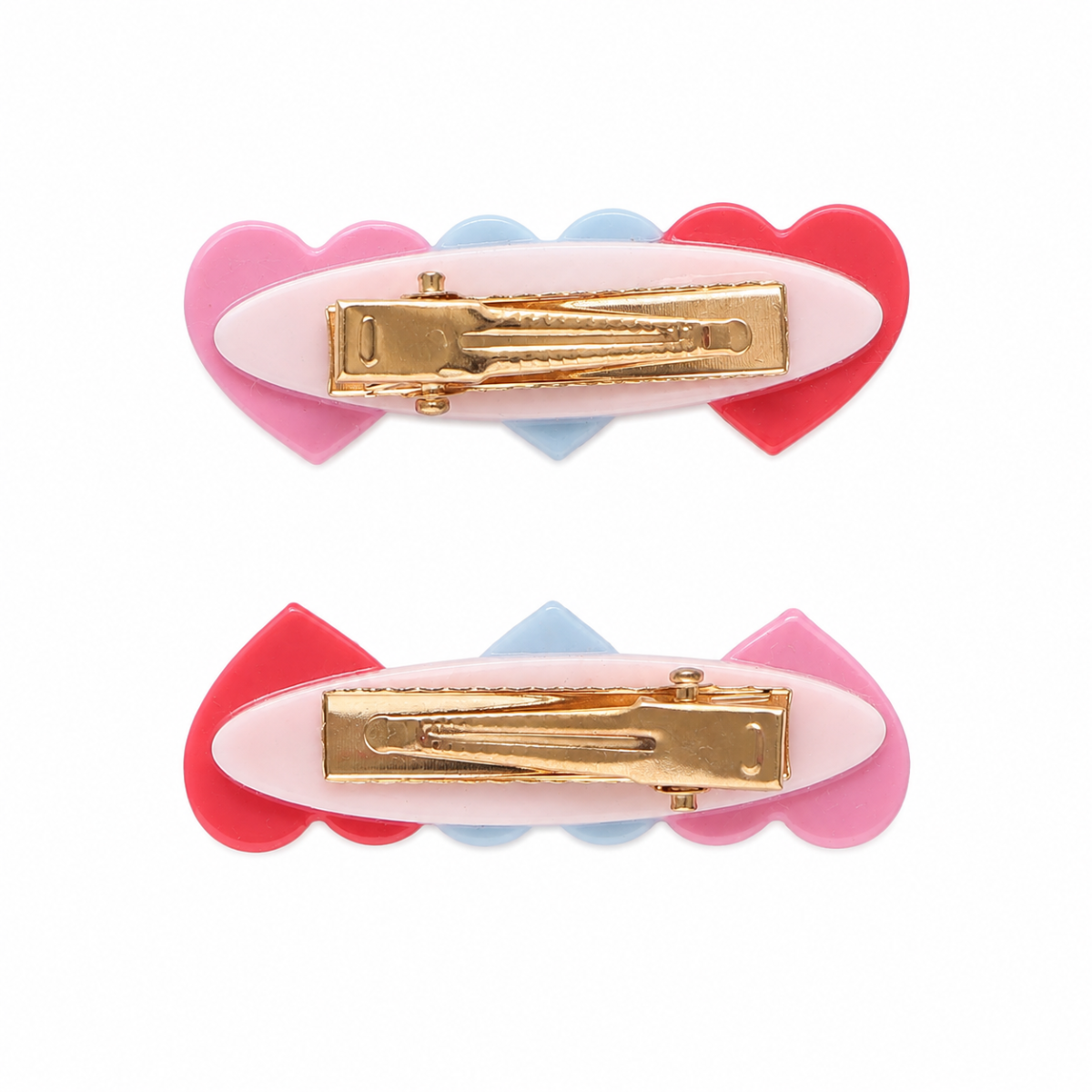Baby Girls Red Blue And Pink Heart Hair Clips 1 Pair Casual Wear