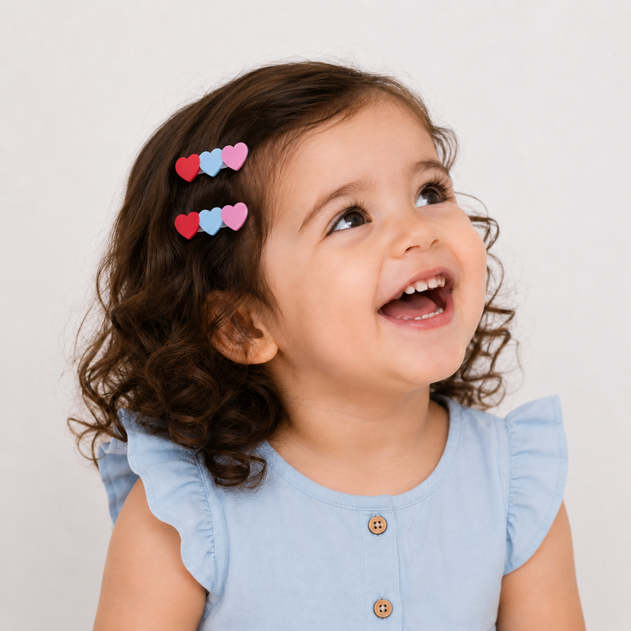 Baby Girls Red Blue And Pink Heart Hair Clips 1 Pair Casual Wear