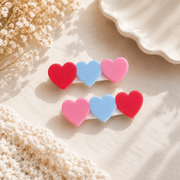 Baby Girls Red Blue And Pink Heart Hair Clips 1 Pair Casual Wear