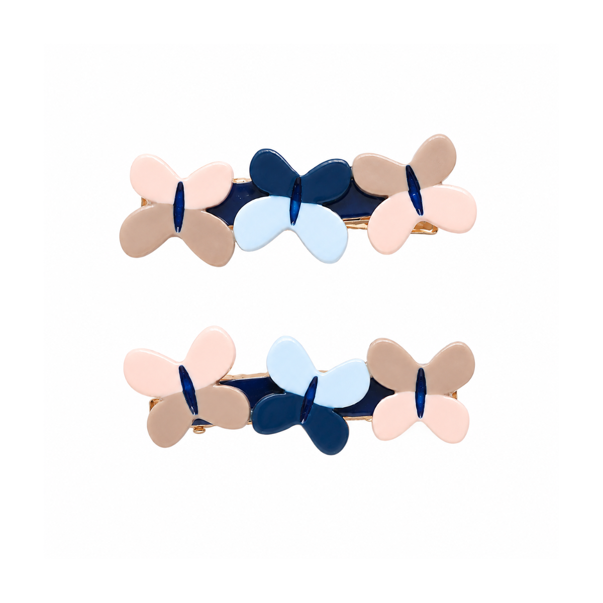 Baby Girls Pink Blue And Beige Butterfly Hair Clips 1 Pair Casual Wear