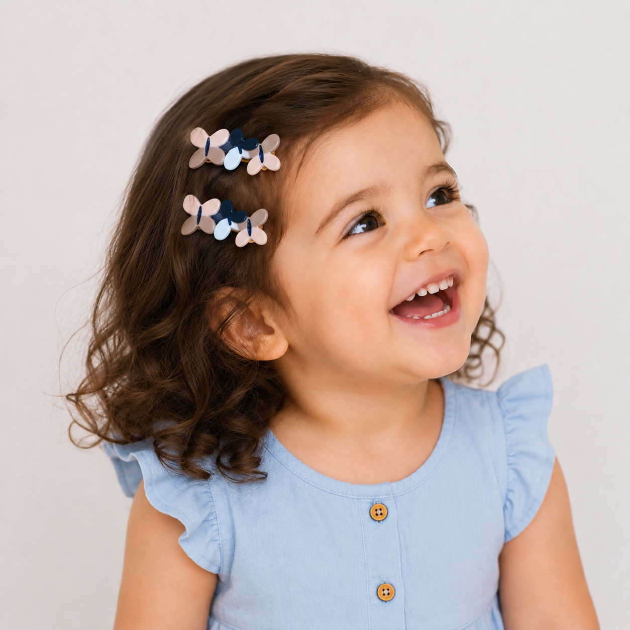 Baby Girls Pink Blue And Beige Butterfly Hair Clips 1 Pair Casual Wear