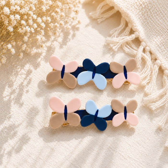 Baby Girls Pink Blue And Beige Butterfly Hair Clips 1 Pair Casual Wear