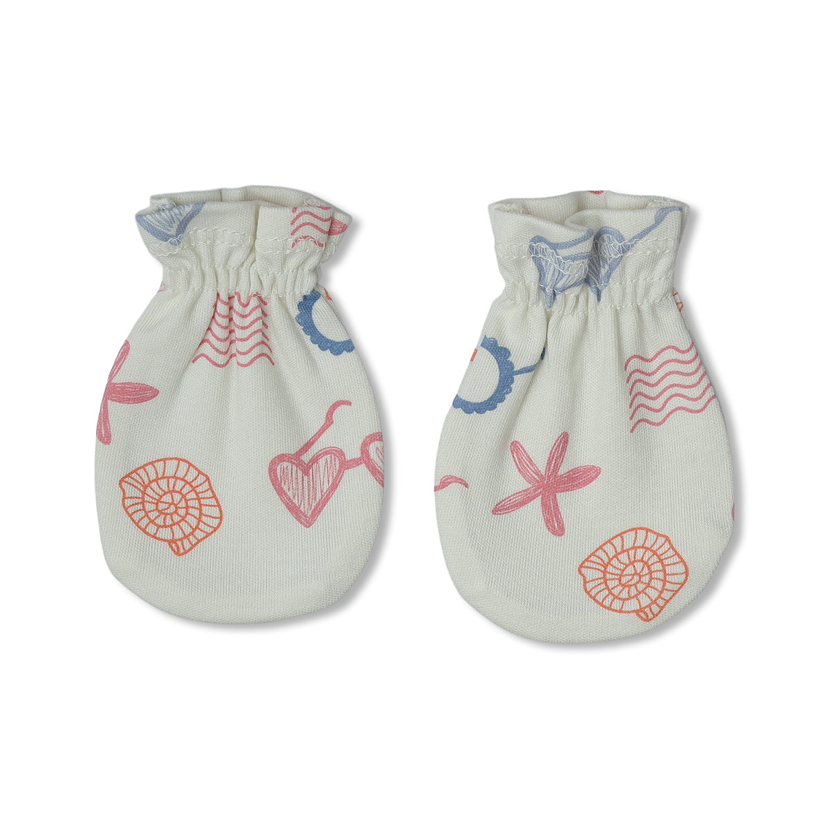 Baby Girls Sea Print And Animal Print Mittens Pack Of 2 White And Coral