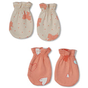 Baby Girls Heart And Butterfly Print Mittens Pack Of 2, Peach And Cream