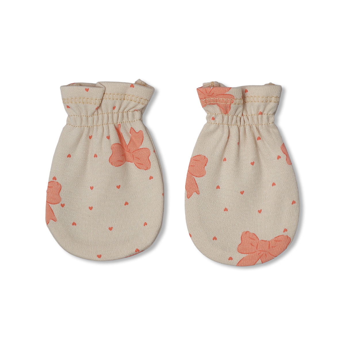 Baby Girls Heart And Butterfly Print Mittens Pack Of 2, Peach And Cream