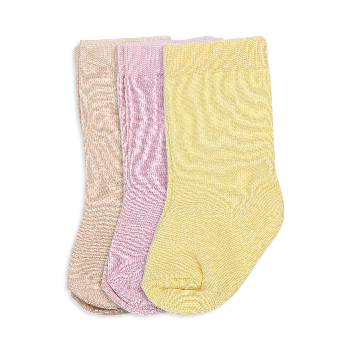 Baby Girls Beige Pink And Yellow Cotton Socks